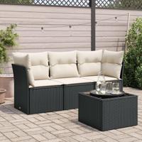 4-delige Loungeset met kussens poly rattan zwart - thumbnail
