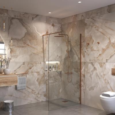 Sanivo Inloopdouche Ronde Hoek Glas 8mm Nano Coating Brons Profiel met Stang (Alle Maten) Sanivo Inloopdouche Ronde Hoek Glas 8mm Nano Coating Brons Profiel met Stang (Alle Maten)