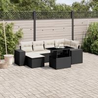 7-delige Loungeset met kussens poly rattan zwart - thumbnail