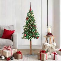 VidaXL Slanke kerstboom groen 150 cm pvc en massief dennenhout - thumbnail