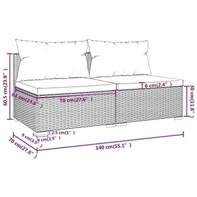 2-delige Loungeset met kussens poly rattan zwart