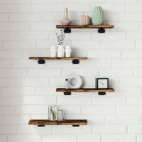Wandschappen 4 st 40x10x1,5 cm bewerkt hout gerookt eikenkleur - thumbnail