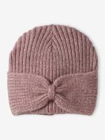Geribde meisjesmuts met strik oudroze - thumbnail