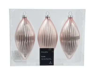 Decoris kerstornament glas olijf 3st Poederroze 13cm