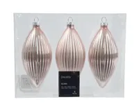 Decoris kerstornament glas olijf 3st Poederroze 13cm - thumbnail