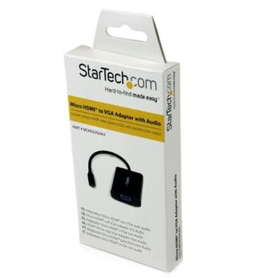 StarTech.com Micro HDMI naar VGA-converter met audio, Micro HD naar VGA-adapter 1080p, 1920x1080 en 2-kanaals audio, stekker/bus