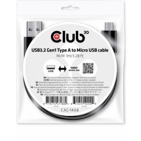 club3D CAC-1408 USB-kabel USB 3.2 Gen1 (USB 3.0 / USB 3.1 Gen1) USB-A stekker, USB-micro-A stekker 1.00 m Zwart club3D CAC-1408 USB-kabel USB 3.2 Gen1 (USB 3.0 / USB 3.1 Gen1) USB-A stekker, USB-micro-A stekker 1.00 m Zwart