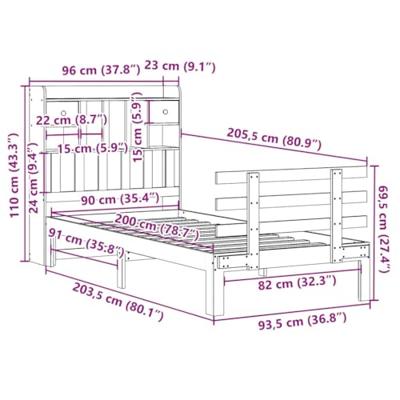 Bed met boekenkast zonder matras massief grenenhout 90x200 cm