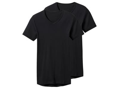 esmara Men Set van 2 heren T-shirts (V-hals, Zwart, L)