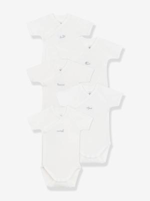 Set van 5 gekruiste body's met korte mouwen voor baby's PETIT BATEAU wit Set van 5 gekruiste body's met korte mouwen voor baby's PETIT BATEAU wit