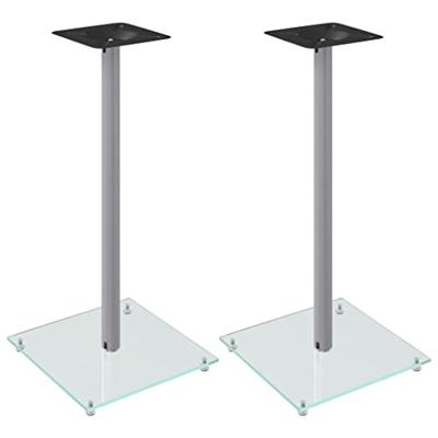 VidaXL Luidsprekerstandaards 2 st 1 pijler gehard glas zilverkleurig VidaXL Luidsprekerstandaards 2 st 1 pijler gehard glas zilverkleurig