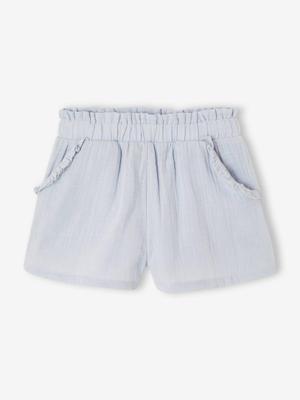 Short voor meisjes van katoengaas bleekblauw