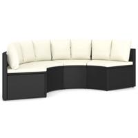 vidaXL 4-delige Loungeset met kussens poly rattan zwart - thumbnail