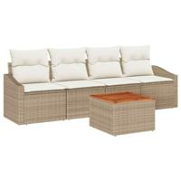 Tuinbankenset met opslag 5 pcs Beige en Crème poly rattan - thumbnail