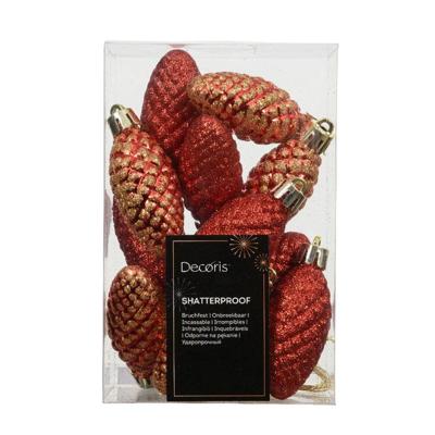 Dennenappel kunststof L9b5h14 cm rood 12 st Shatterproof Decoris - Decoris Dennenappel kunststof L9b5h14 cm rood 12 st Shatterproof Decoris - Decoris