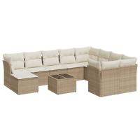 11-delige Tuinset met kussens poly rattan beige - thumbnail