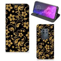 Motorola One Zoom Smart Cover Gouden Bloemen - thumbnail