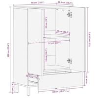 Hoge kast 60x33,5x100 cm massief ruw mangohout - thumbnail