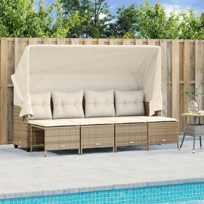 5-delige Loungeset met kussens poly rattan beige - thumbnail