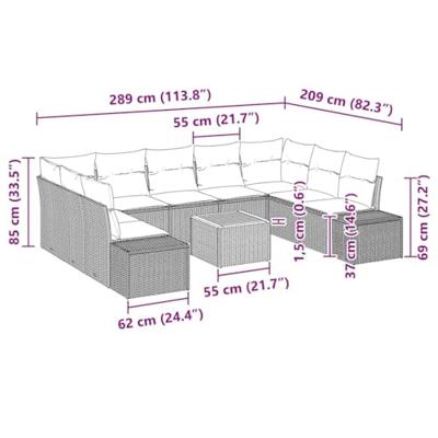 Tuinbankenset met kussen 10 pcs Beige poly rattan