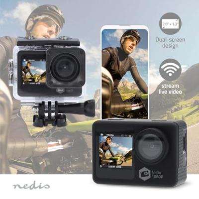 Action Cam | Dubbel scherm | 1080p@30fps | 12 MPixel | Waterbestendig tot: 30.0 m | 70 min | Wi-Fi | App beschikbaar voor: Android™ / IOS | Mounts inbegrepen | Zwart - thumbnail
