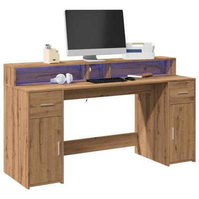 Bureau met LED-verlichting 160x55x91 cm hout artisanaal eiken - thumbnail