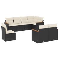 9-delige Loungeset met kussens poly rattan zwart - thumbnail