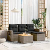 5-delige Loungeset met kussens poly rattan grijs - thumbnail