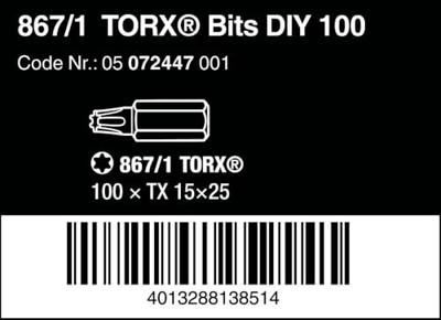 Wera 867/1 Z TORX® DIY 100 SiS 05072447001 Torx-bit T 15 Gereedschapsstaal Gelegeerd, Taai D 6.3 100 stuk(s)