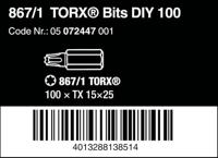 Wera 867/1 Z TORX® DIY 100 SiS 05072447001 Torx-bit T 15 Gereedschapsstaal Gelegeerd, Taai D 6.3 100 stuk(s) - thumbnail