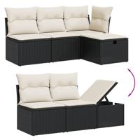 6-delige Loungeset met kussens poly rattan zwart - thumbnail