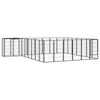 Hondenkennel 30 panelen 50 x 100 cm gepoedercoat staal zwart - thumbnail