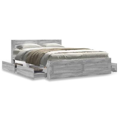 Bedframe met hoofdeinde bewerkt hout grijs sonoma 140x200 cm - thumbnail