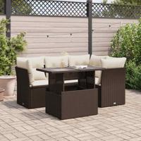 5-delige Loungeset met kussens poly rattan bruin - thumbnail