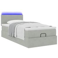 Ottoman bed met matras en LED's 90x190cm fluweel lichtgrijs - thumbnail