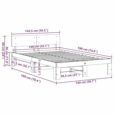 Bedframe Wasbruin 140 x 190 cm Massief grenenhout