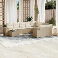 10-delige Loungeset met kussens poly rattan beige - thumbnail