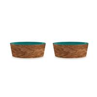 Tarhong voerbak hond olive melamine houtprint / teal zeegroen - thumbnail