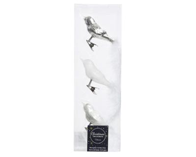 3 Glazen vogels op clip zilveren mix KSD Decoris - Decoris