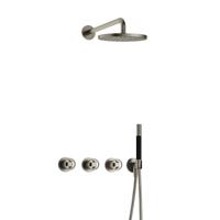Hotbath Cobber - CW7067 - Inbouw Regendoucheset - Geborsteld Nikkel - 2 Stopkranen - Thermostatisch - Wandarm 40 cm - Hoofddouche 200 mm - Staafhanddouche - Waterbesparend - thumbnail