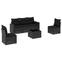 6-delige Loungeset met kussens poly rattan zwart - thumbnail