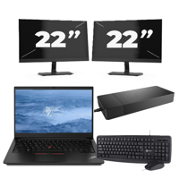 Lenovo ThinkPad E14 - Intel Core i3-10e Generatie - 14 inch - 8GB RAM - 256GB SSD - Windows 11 + 2x 22 inch Monitor - thumbnail