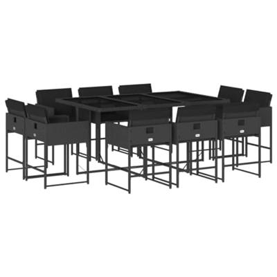 11-delige Tuinset met kussens poly rattan zwart