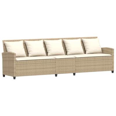 4-delige Loungeset met kussens poly rattan beige
