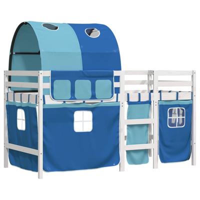 Kinderhoogslaper met tunnel 90x190 cm massief grenenhout blauw