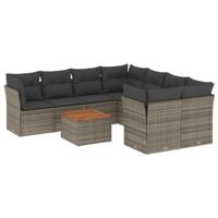 9-delige Loungeset met kussens poly rattan grijs - thumbnail