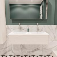 Mondiaz Lush Cloud badmeubel underlayment 120 cm 1 lade solid surface dubbele spoelbak 2 kraangaten - thumbnail