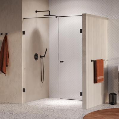 BRAUER Void Carving nisdeur 2-delig helder glas 160x200 omkeerbaar met draaideur 70 aan muur incl. glascoating PVD gunmetal geborsteld