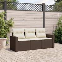 3-delige Loungeset met kussens poly rattan bruin - thumbnail