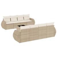 9-delige Loungeset met kussens poly rattan beige - thumbnail